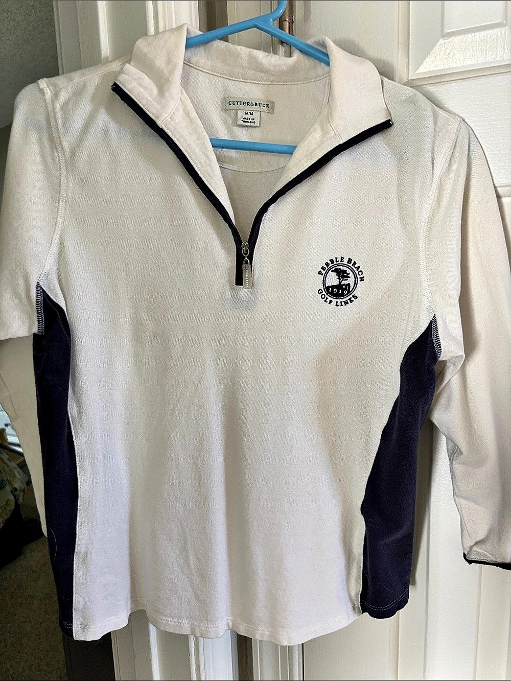 Cutter & Buck Pebble Beach Golf Links 1912 Quarter-Zip Pullover White & Navy M
